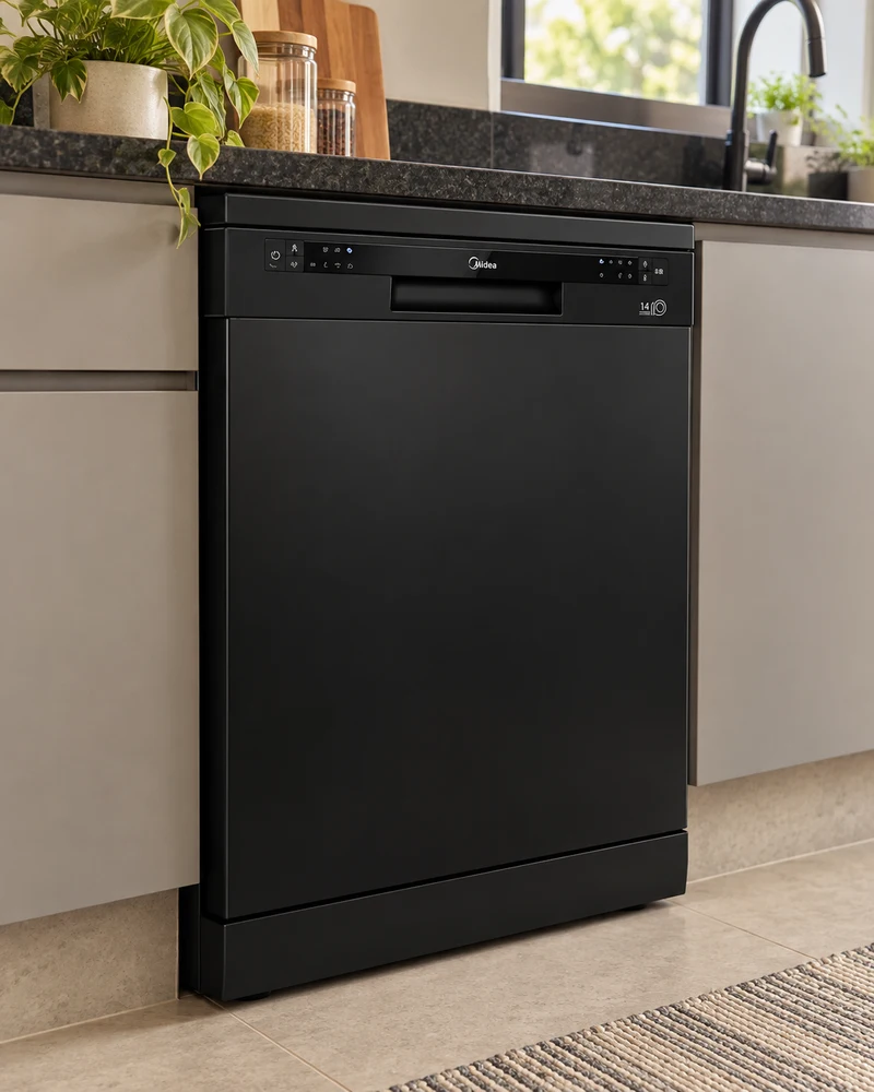 Midea 14 serviços preto em ambiente doméstico